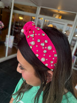 Hot Pink Pearls & Crystals Headband
