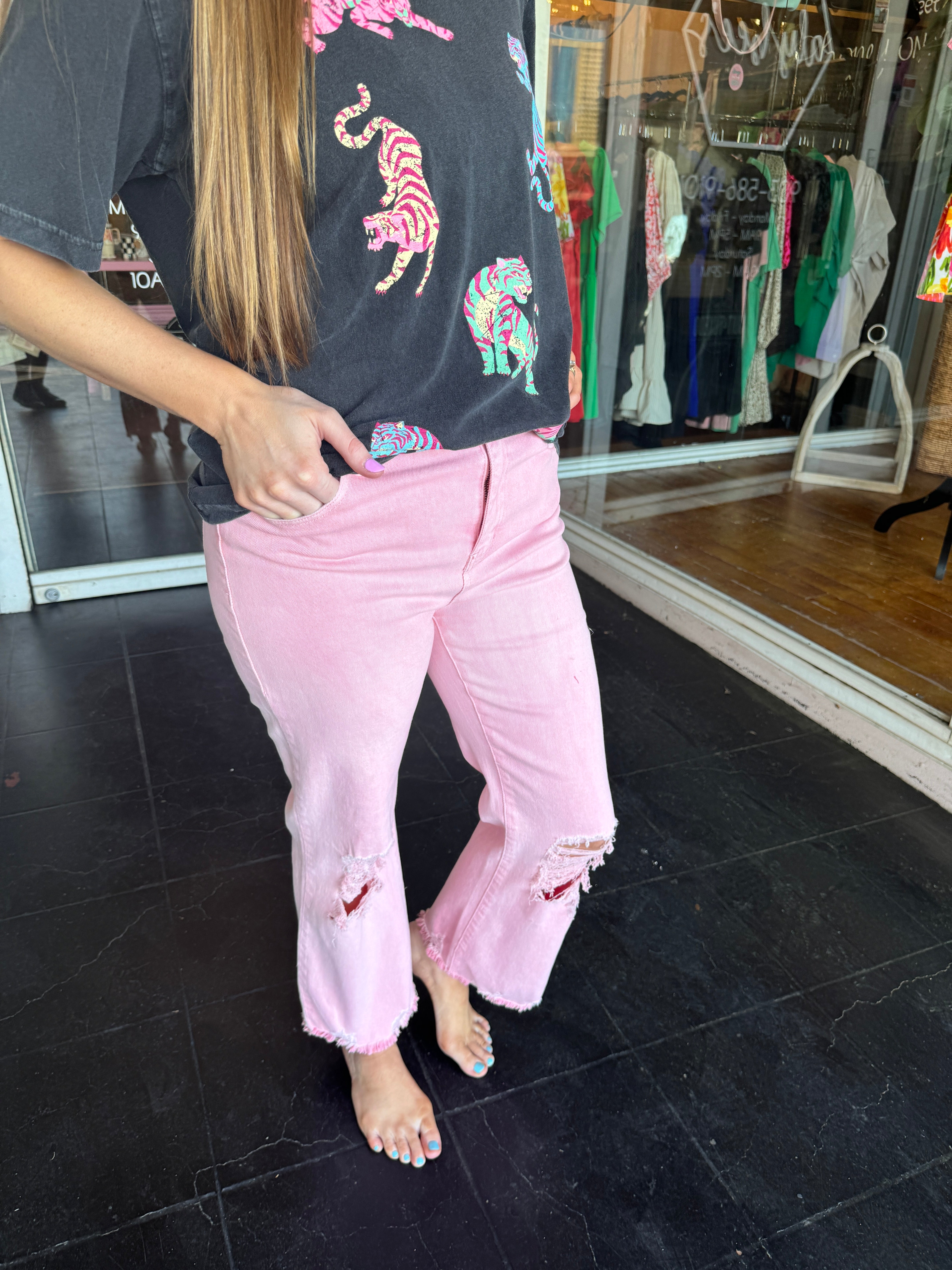 Pink Distressed Jeans