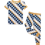 Happy Daze Blue Bamboo Short Sleeve Kids Pajama Pants Set