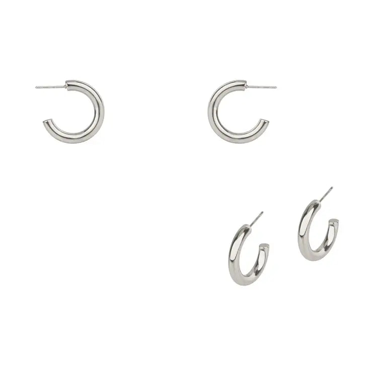 Stainless Steel 1” Silver Hoops