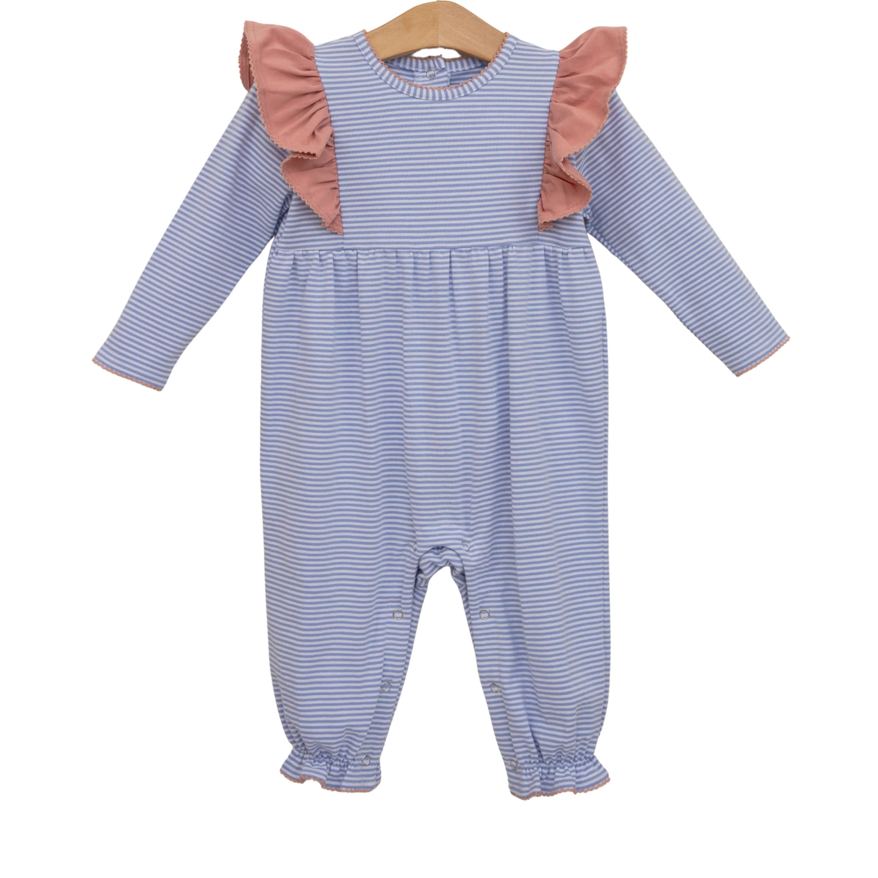 Madison Romper Dusty Blue Stripe/Mauve