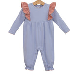 Madison Romper Dusty Blue Stripe/Mauve