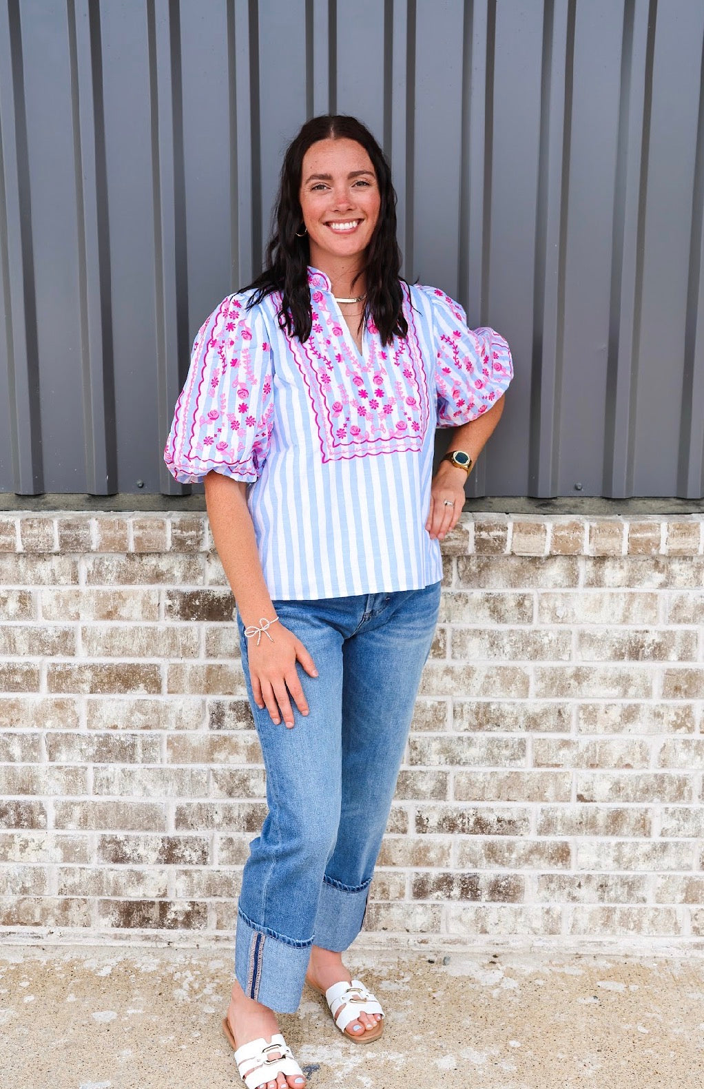 Anna Puff Sleeve Striped Blouse