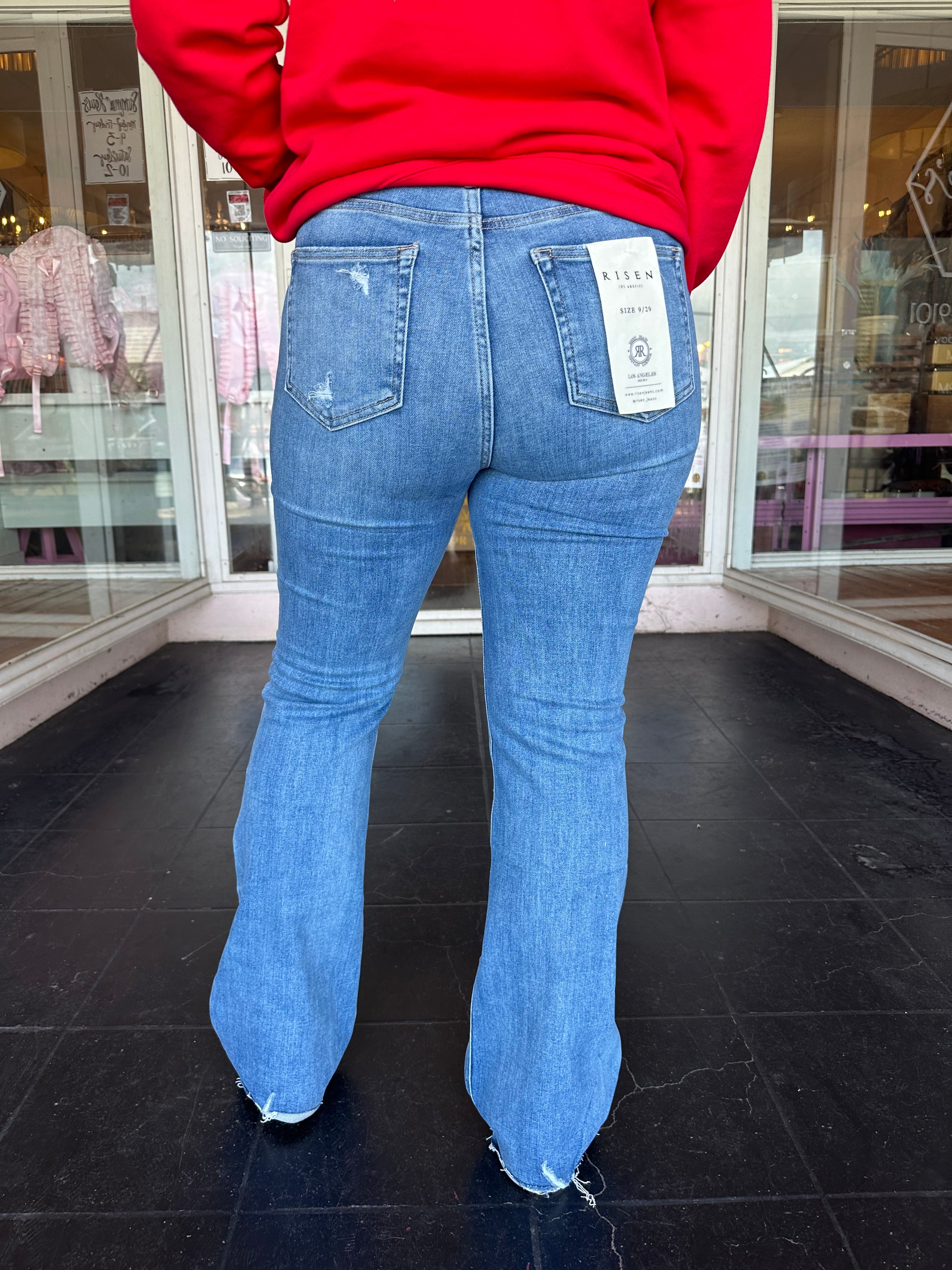 High Rise Ankle Flare Distressed Jeans