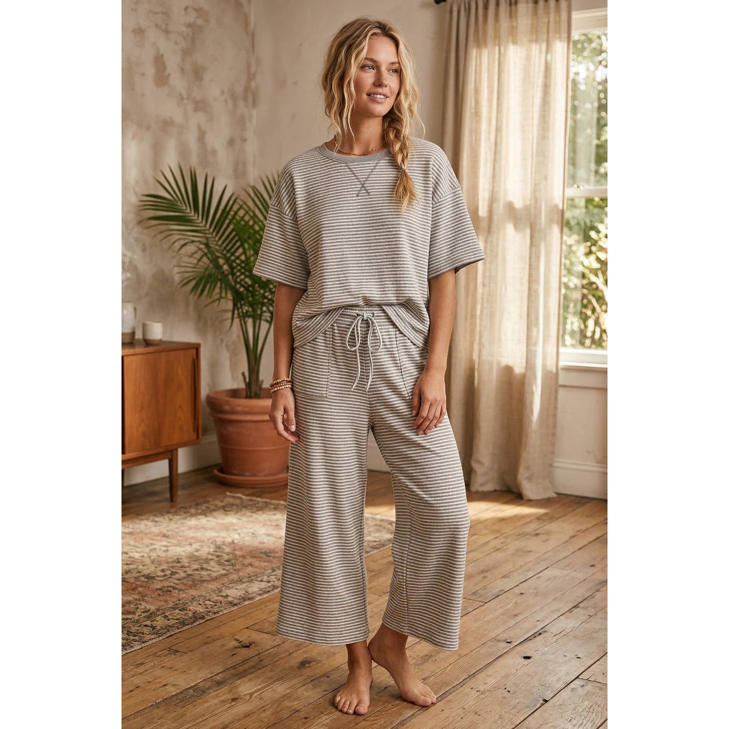 Striped Knit Top and Pants Set