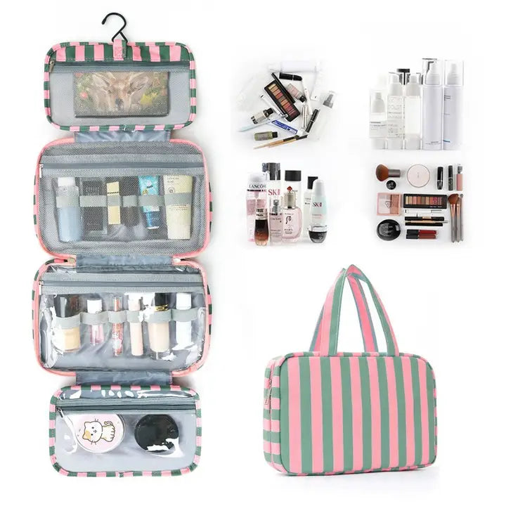Striped Hanging Toiletry & Makeup Organizer Bag