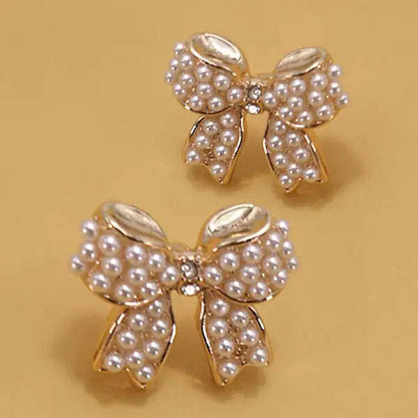 Pearl Bow Ribbon Earrings