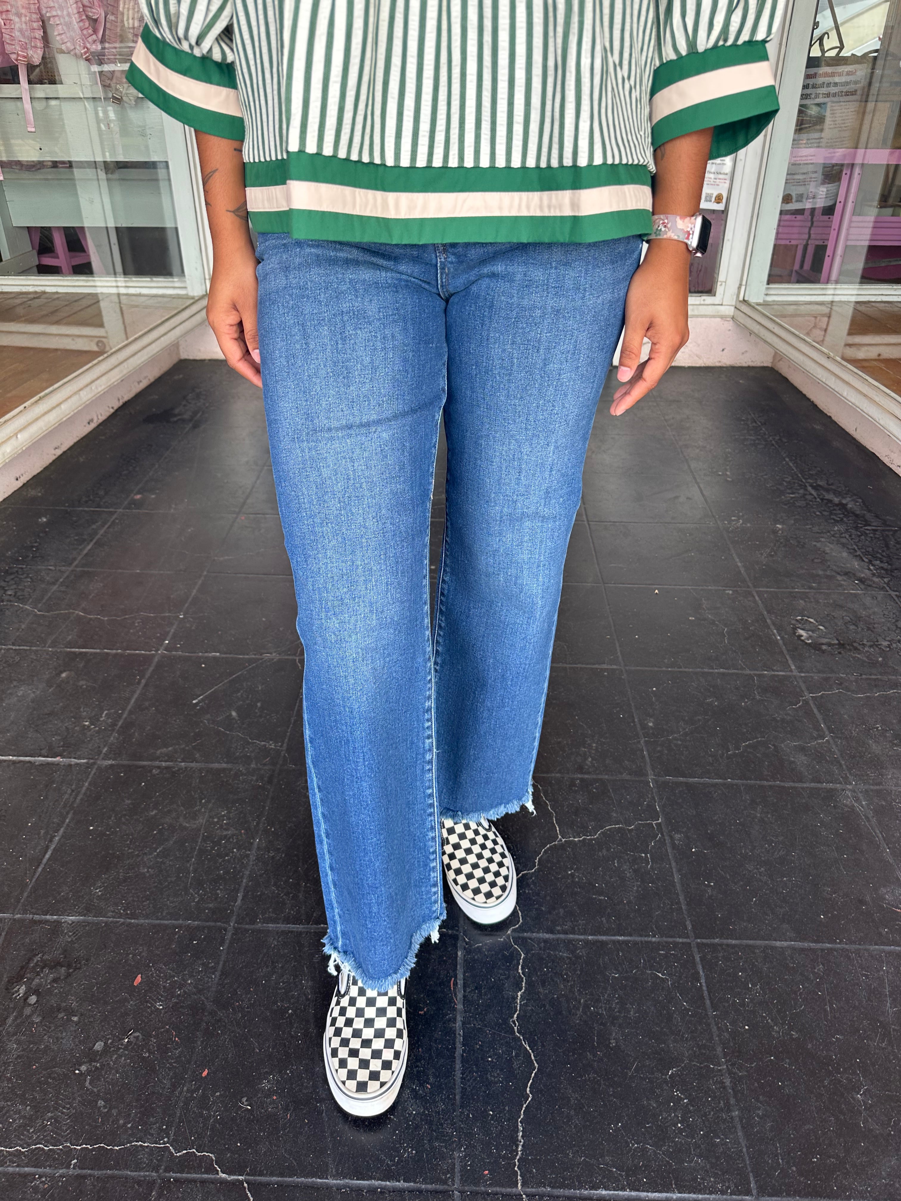 TC High Rise Crop Straight Raw Cut Hem Jean