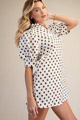 Ruffle V-Neck Puff Sleeve Polka Dot Mini Dress