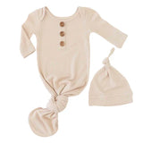 Bamboo Waffle Newborn Baby Knot Gown & Hat Set