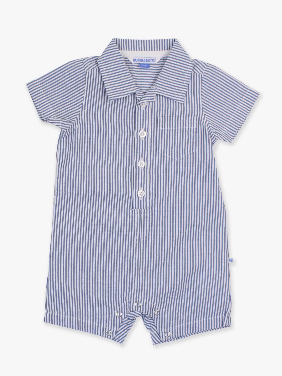 Classic Blue Seersucker Button-Up Romper