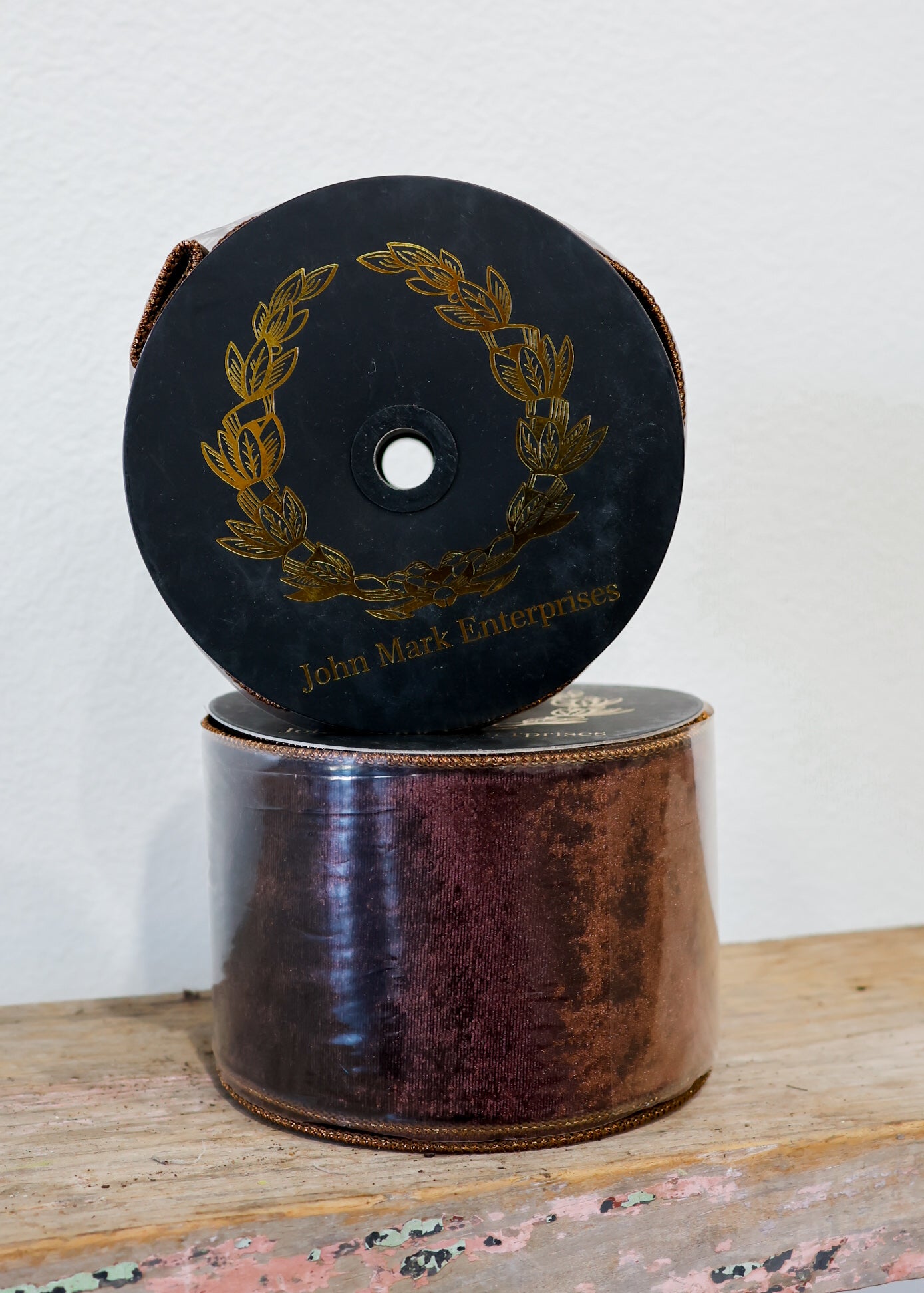 Velvet Metallic Dupion Fused Dark Brown Ribbon