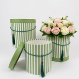 Round Flower Boxes - Set of 3 Striped Gift Boxes with Lids