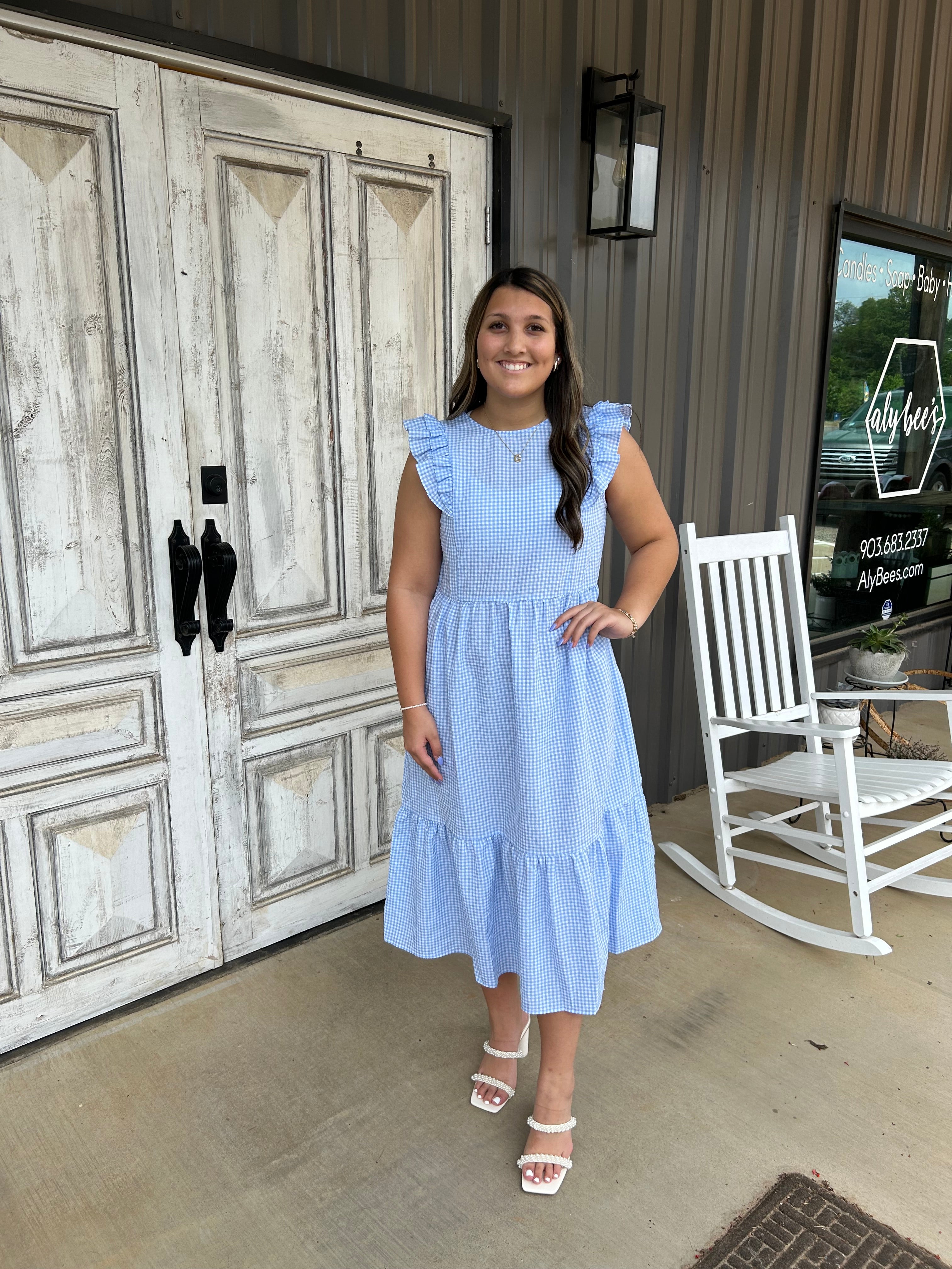 Blue Gingham Maxi Dress