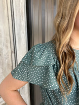 Green Spotted Ruffle Blouse