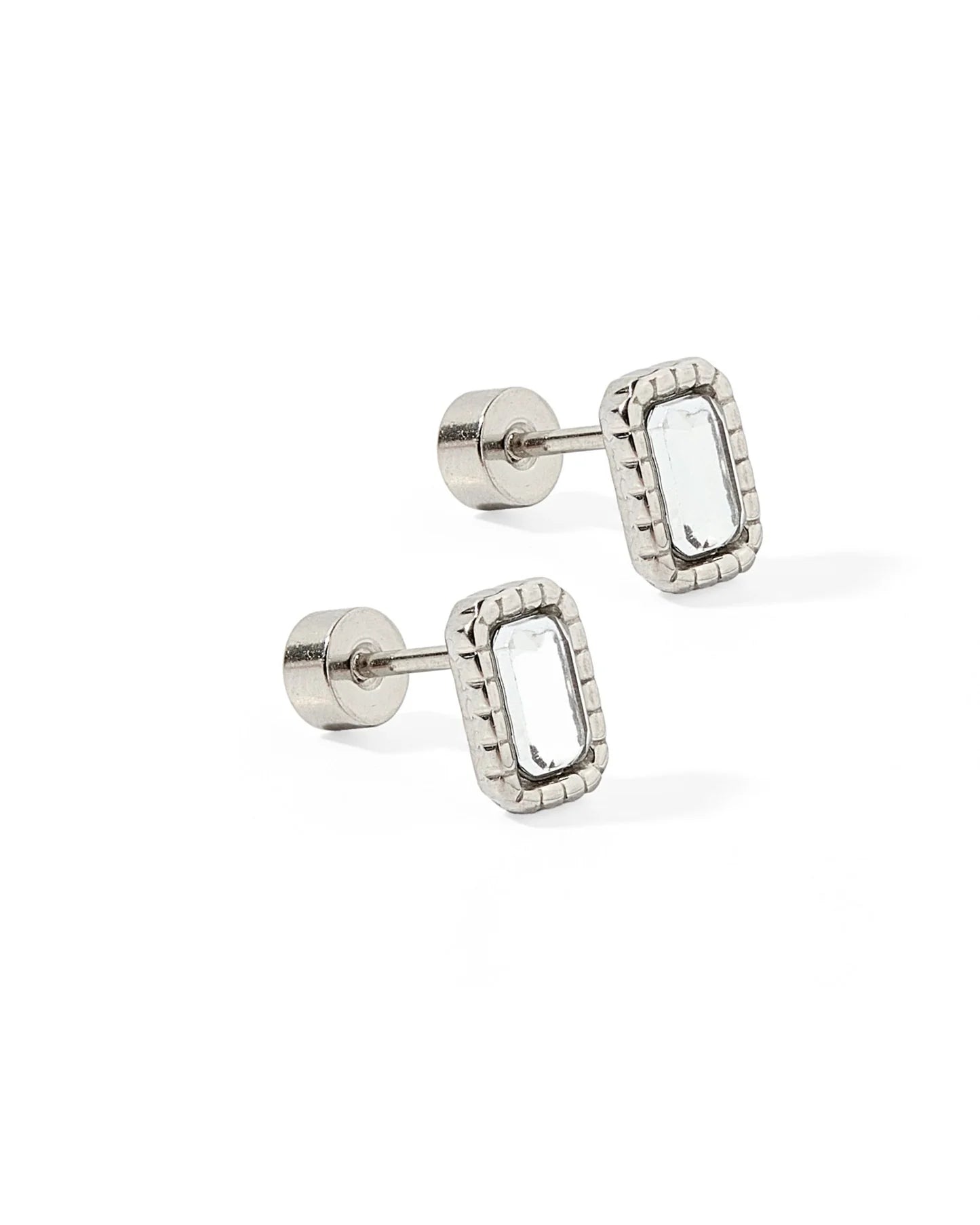 Linny Co Madison Silver Clear Screwback Earrings