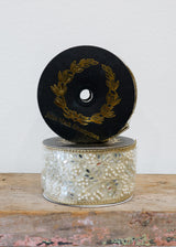 Jeweled Pearl Mirror Trim Gold Ribbon
