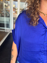 Royal Blue Collared Button Up Top