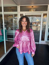 Fuchsia long sleeve shimmer top