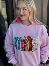 Pink Sequin Merry sweatshirt