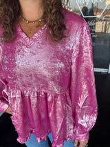 Fuchsia long sleeve shimmer top