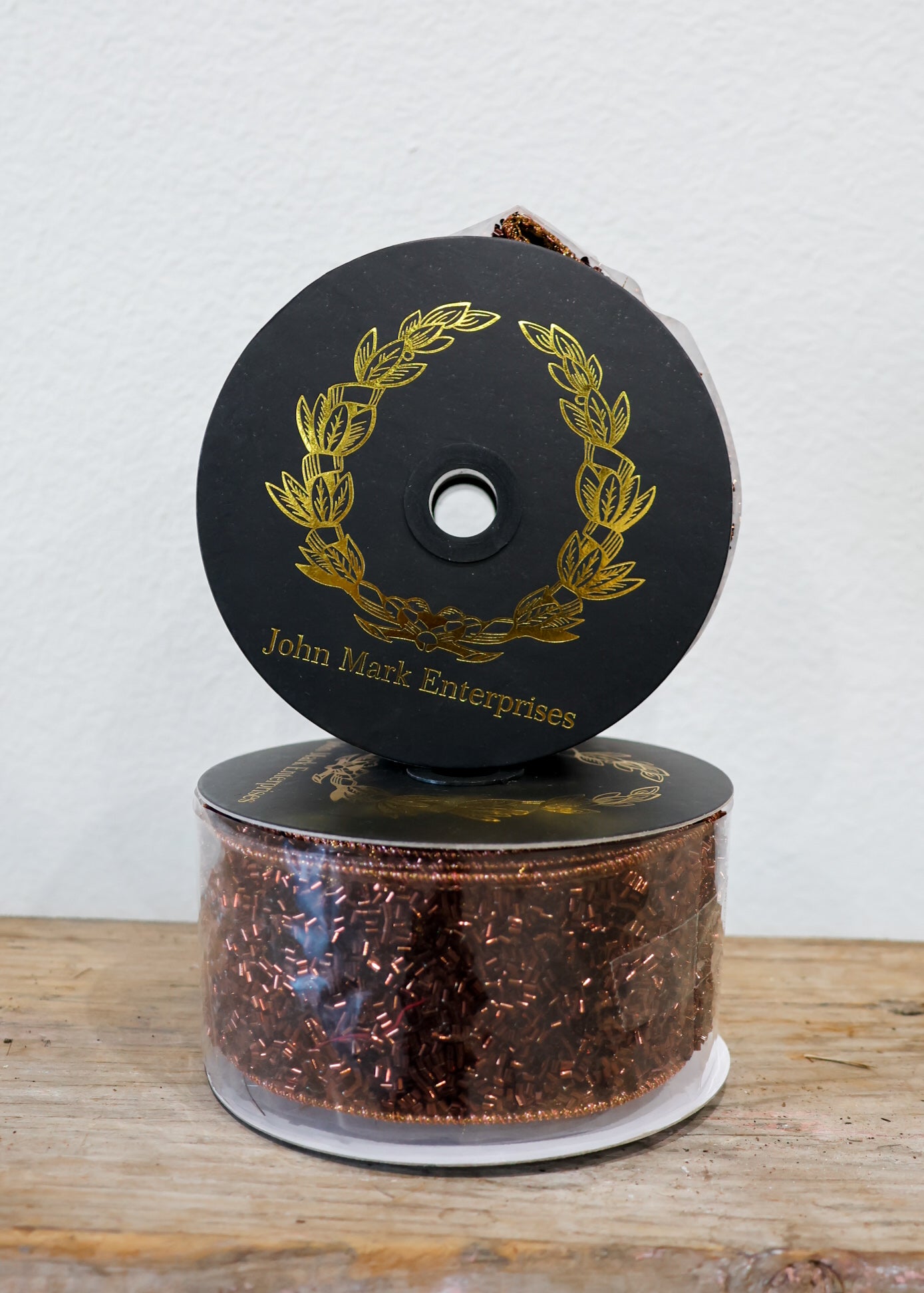 Confetti Sprinkle Trim Metallic Dupion Brown/Gold Ribbon