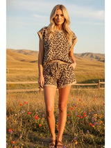 Leopard Print Ribbed Lounge Top and Shorts Set