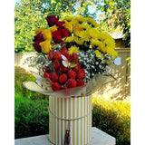 Round Flower Boxes - Set of 3 Striped Gift Boxes with Lids