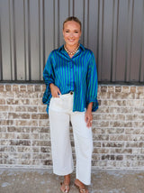 Oversized Shirt With Balloon Dolman Sleeve - Stripe