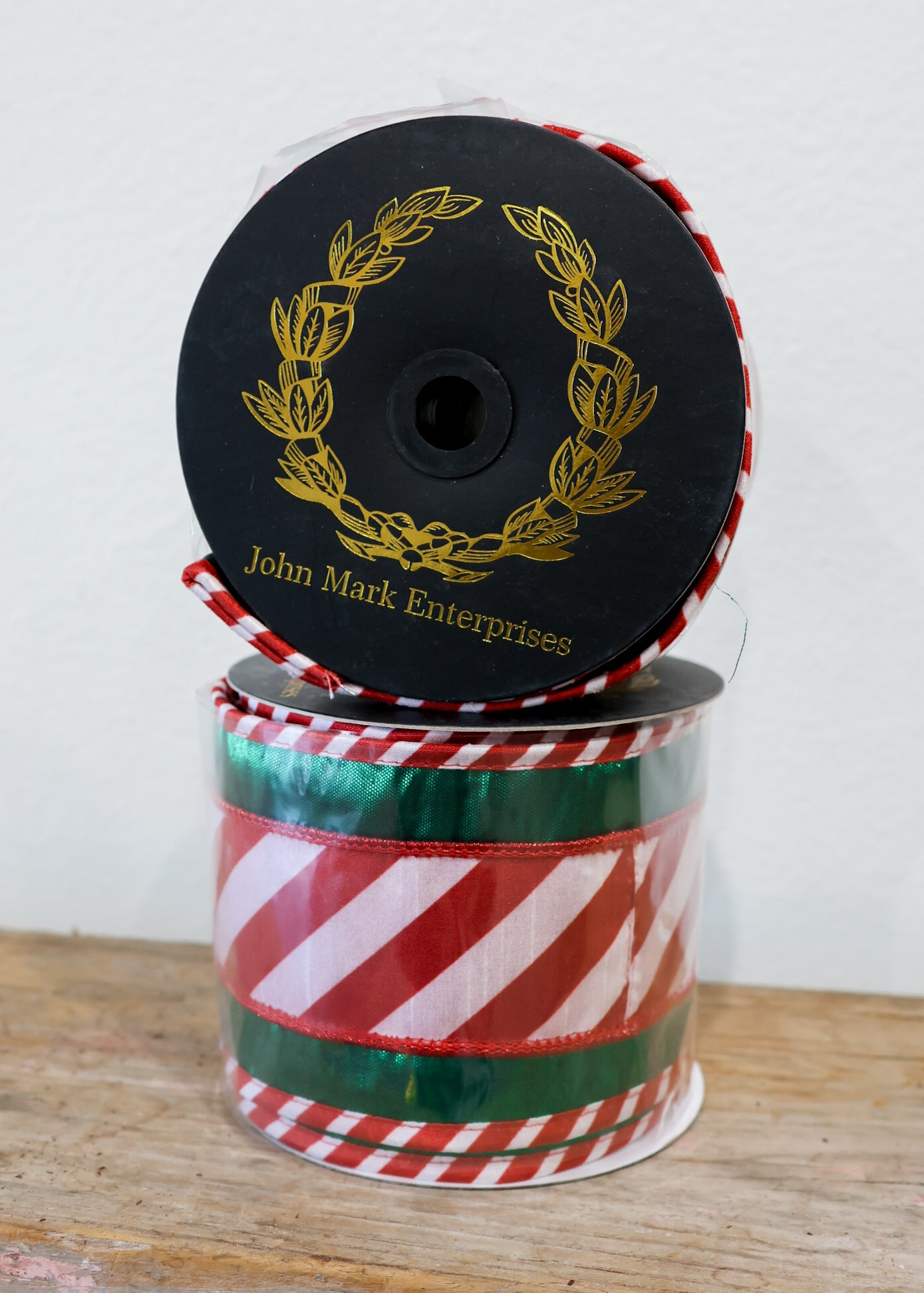 Green Metallic Dupion Candy Cane Overlay Dupion Printed Piping Ribbon
