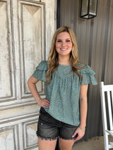 Green Spotted Ruffle Blouse