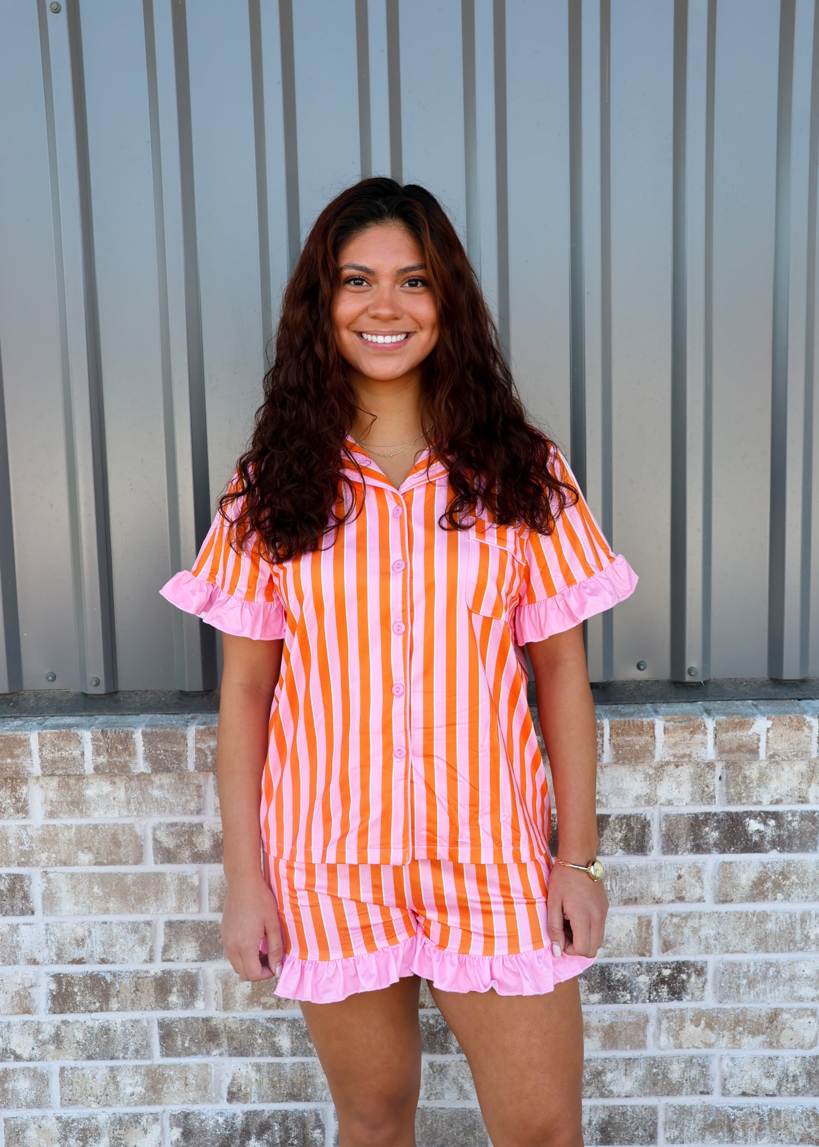 Sicily Stripes Pink Pajama Short Set