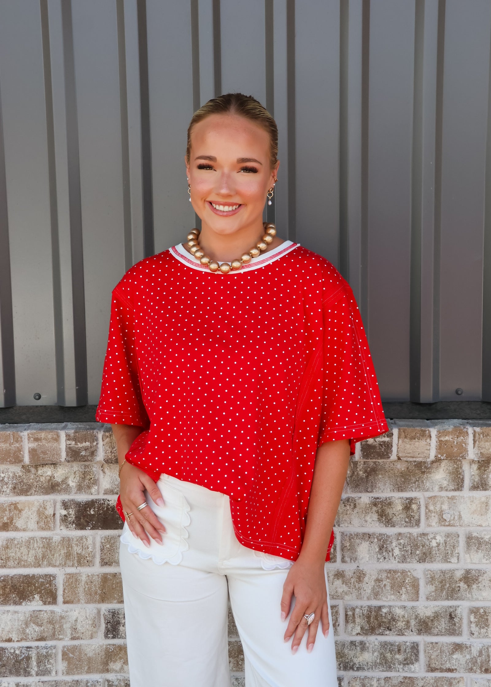 Reba Knit Polka Dot Oversized Top