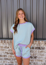 Striped Knit Top and Shorts Lounge Set