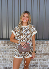 Leopard Print Ribbed Lounge Top & Shorts Set