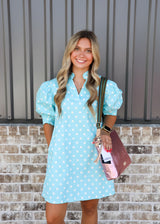Ruffle V-Neck Puff Sleeve Polka Dot Mini Dress