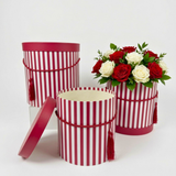 Round Flower Boxes - Set of 3 Striped Gift Boxes with Lids