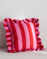 Cotton Printed Striped Pillow with Ruffle