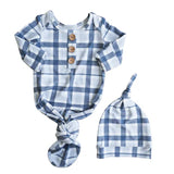 Paxton Plaid Newborn Baby Knot Gown & Hat Set