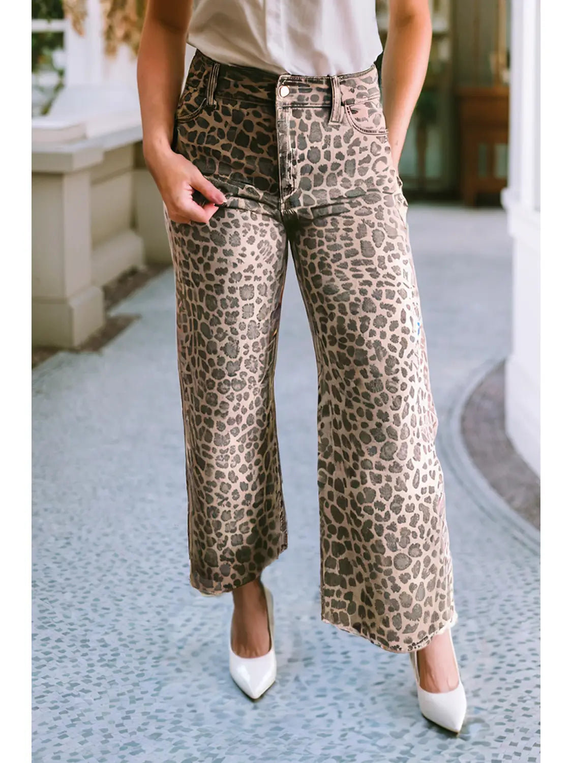Leopard Frayed Jeans