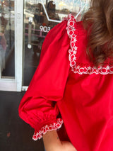 Red Ruffled cuff long sleeve blouse