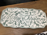Merry Christmas Green Toile Tray
