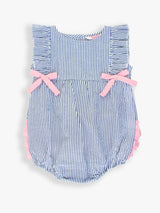Classic Blue Seersucker Ruffle Romper