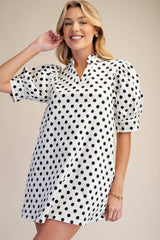 Ruffle V-Neck Puff Sleeve Polka Dot Mini Dress