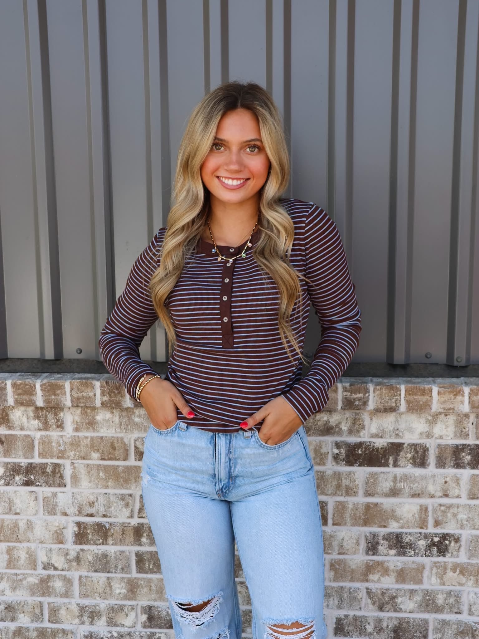 Janey Mocha Striped Top