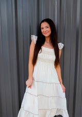 Ivory Maxi Dress Ruffle Shoulder