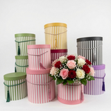 Round Flower Boxes - Set of 3 Striped Gift Boxes with Lids