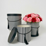 Round Flower Boxes - Set of 3 Striped Gift Boxes with Lids