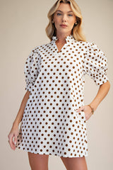 Ruffle V-Neck Puff Sleeve Polka Dot Mini Dress