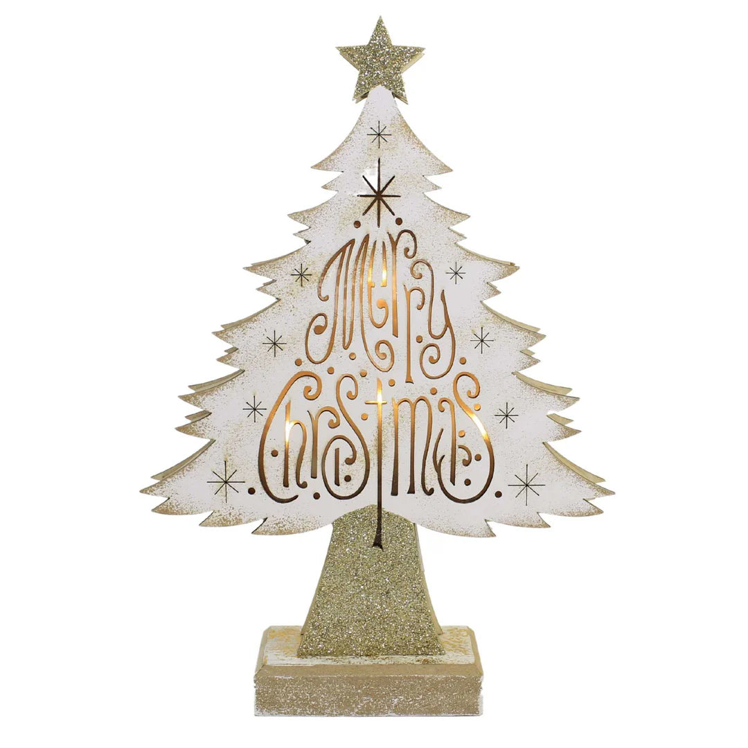 Large Merry Christmas lighted tree